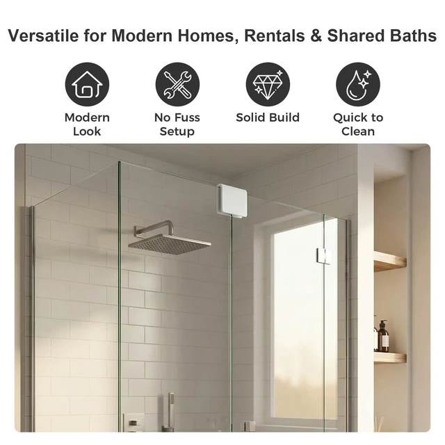 Alt view image 5 of 6 - Frameless Shower Door Stopper No Drill Sliding Stop for Privacy, Bathroom Safety Stop for Pets, Not 3D Printed,Leaves No Trace in Shared Spaces (White, 3/8 in) (1 Pack)
