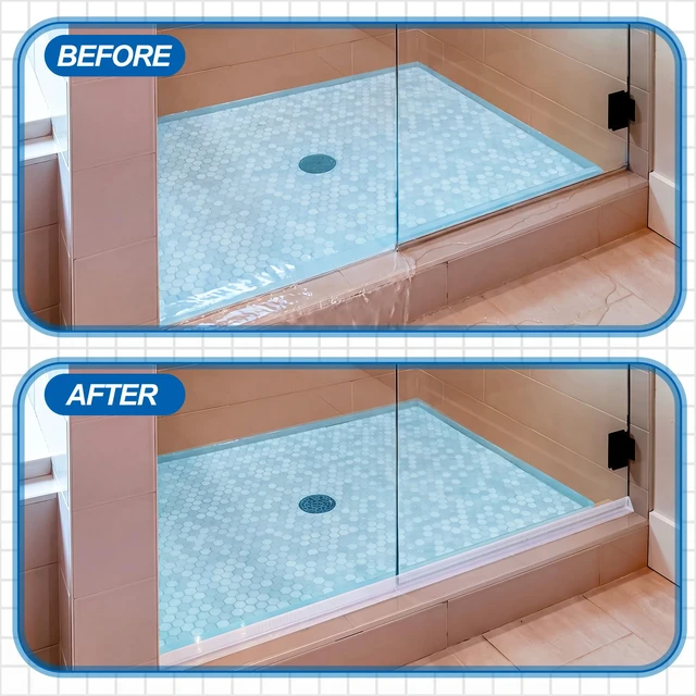 Alt view image 4 of 6 - 2 Pcs 39 Inch Shower Threshold Water Dam 0.8" x 0.48", Silicone | Shower Water Guard, Self Adhesive Waterproof Door Seal Strip Flexible Cuttable Water Stop Seal for Bathroom Sink Countertop