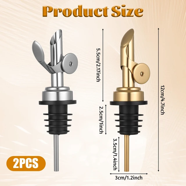 Alt view image 2 of 7 - 2 PCS Oil Spout, Olive Oil Pour Spout, Self Closing Liquor Bottle Pourers, Weighted Stainless Steel PourerSpout, Vinegar, Syrup, Gold and Silver