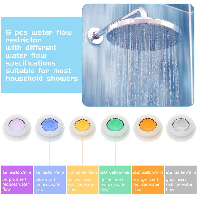 Alt view image 2 of 7 - 1 Set Shower Head Flow Restrictor, 1.2/1.5/1.8/2/ 2.2/2.5 GPM | 1/2 Inch shower flow restrictor ,for Fixed Handheld and Shower Head,0.56 0.54 0.21 in