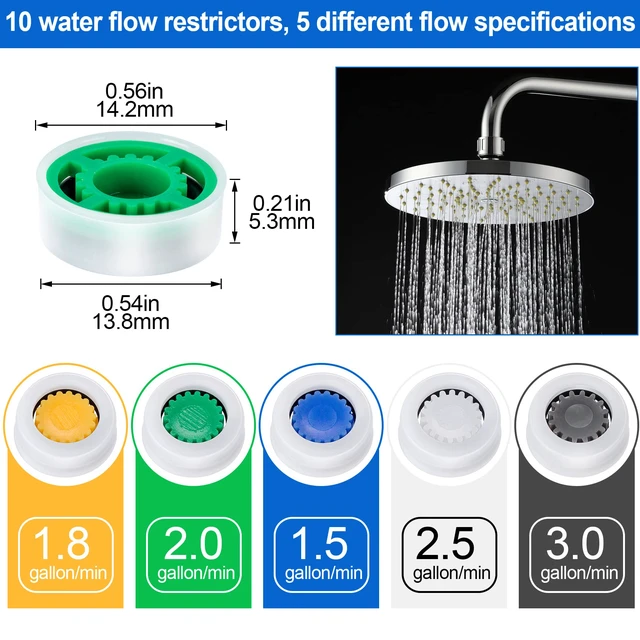 Alt view image 2 of 7 - 10pcs Shower Flow Reducer Limiter, gpm 1.5 1.8 2.0 2.5 3.0 | Water Saver Adapter Set for Handheld Shower, Bathroom, Toilet (0.56x0.54 x 0.21inch)
