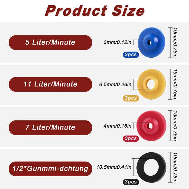 Alt view image 7 of 7 - 12 Pieces Silicone Shower Head Flow Restrictor Shower Flow Restrictor 4 Specifications Water Flow Restrictor for Various Standard Shower Head Handheld Showers
