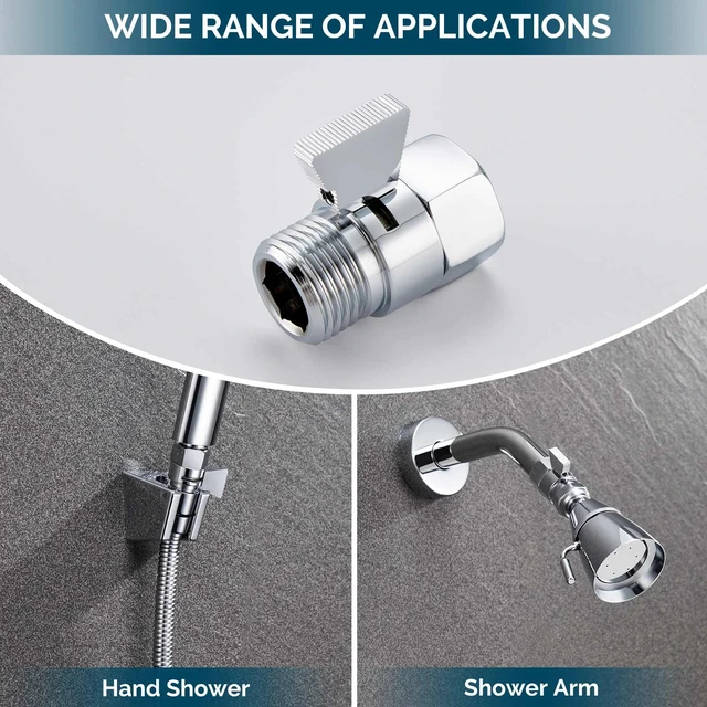 Alt view image 2 of 7 - Shower Shut Off Valve, Water Flow Pressure Restrictor, Chrome | Solid Brass Flow Control Reducer for Handheld Shower Head, G 1/2 Water Volume Saver Regulator Valve for Bidet Sprayer
