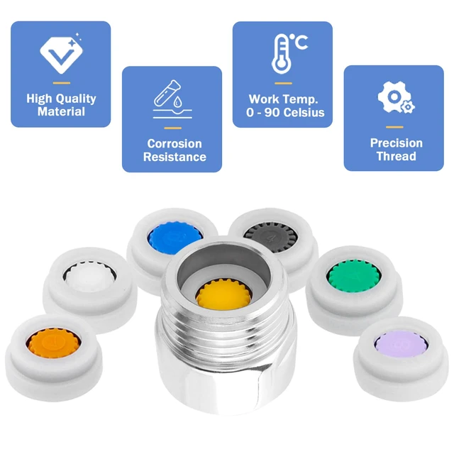 Alt view image 3 of 7 - 2 Sets G1/2 Shower Flow Reducer Limiter Kit, 7 Different Shower Head Flow Restrictor 1.2/1.5/1.8/2.0/2.2/2.5/3.0 GPM with Water Flow Saver Adapters Control Valve for Fixed Handheld Shower Head