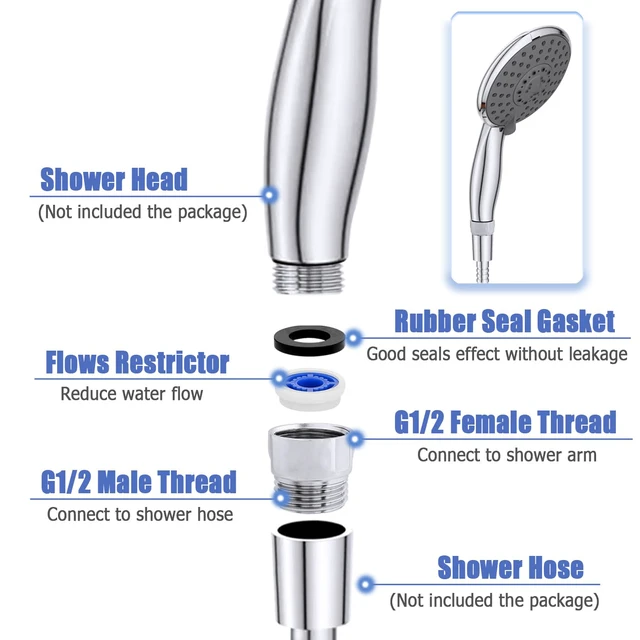 Alt view image 4 of 7 - 2 Sets G1/2 Shower Flow Reducer Limiter Kit, 7 Different Shower Head Flow Restrictor 1.2/1.5/1.8/2.0/2.2/2.5/3.0 GPM with Water Flow Saver Adapters Control Valve for Fixed Handheld Shower Head