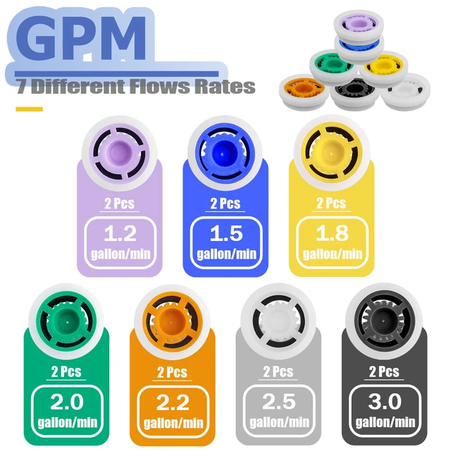 Alt view image 5 of 7 - 2 Sets G1/2 Shower Flow Reducer Limiter Kit, 7 Different Shower Head Flow Restrictor 1.2/1.5/1.8/2.0/2.2/2.5/3.0 GPM with Water Flow Saver Adapters Control Valve for Fixed Handheld Shower Head