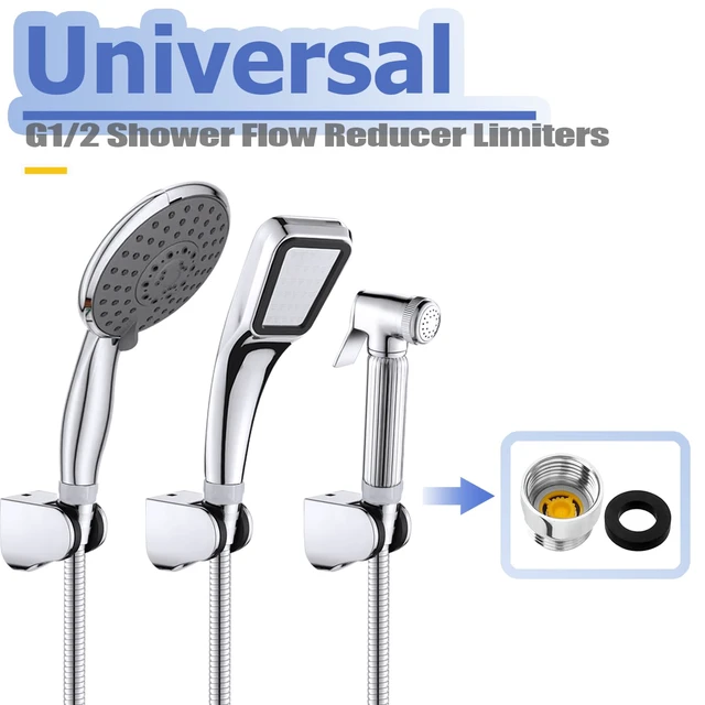 Alt view image 7 of 7 - 2 Sets G1/2 Shower Flow Reducer Limiter Kit, 7 Different Shower Head Flow Restrictor 1.2/1.5/1.8/2.0/2.2/2.5/3.0 GPM with Water Flow Saver Adapters Control Valve for Fixed Handheld Shower Head
