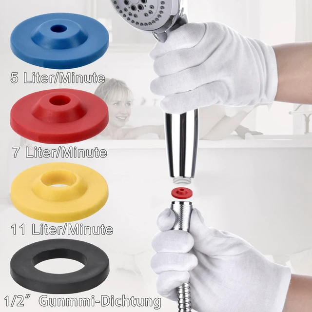 Alt view image 3 of 7 - 8 Pcs Shower Flow Reducer Limiter Set Water Flow Restrictor in 4 Specifications Shower Flow Control Silicone Water Flow Saver Adapter for Fixed Shower Head Handheld Showers