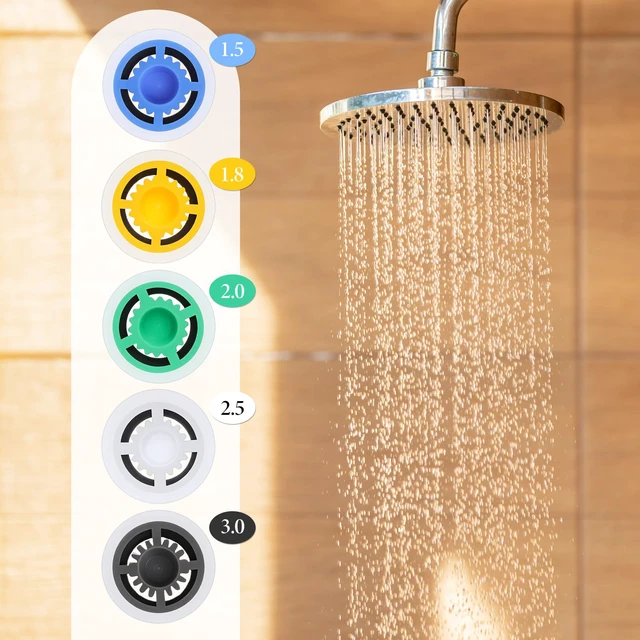 Alt view image 4 of 7 - 20 Pcs Shower Head Flow Restrictor, 1.5/1.8/2.0/2.5/3.0 GPM Shower Head Water Saver Plastic Flow Restrictor for Shower Heads, Water Saver Faucet Adapters Limiter Pressure Reducer for Bathroom Toilet