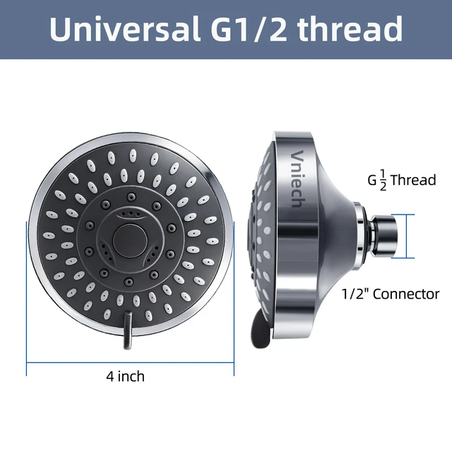 Alt view image 3 of 5 - High pressure shower heads5 Settings Fixed Showerheads 4 Inch High Flow shower heads with Adjustable Metal Swivel Ball Joint