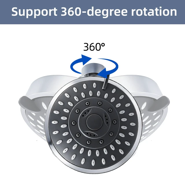 Alt view image 5 of 5 - High pressure shower heads5 Settings Fixed Showerheads 4 Inch High Flow shower heads with Adjustable Metal Swivel Ball Joint
