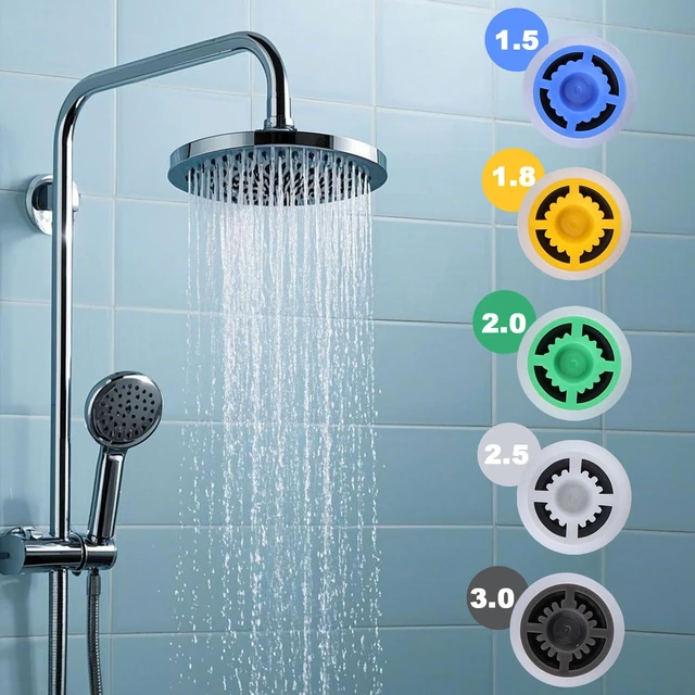Alt view image 4 of 7 - 20pcs Multi Color Shower Head Flow Restrictors, Plastic GPM 1.5/1.8/2.0/2.5/3.0 Water Saver Faucet Adapters Shower Head Flow Limiter Water Pressure Reducer for Bathroom Toilet