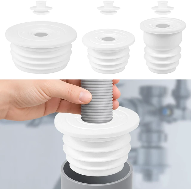 Main image of 3pcs Washing Machine Drain Hose Seal, Deodorant Sewer Ring Sealing Kit for Kitchen Sink Floor Pipe, Washer Pipe Plug Hose Adapter Cover for Anti-Odor, Smell Stopper, Backflow Blocker, 3 Sizes (White)
