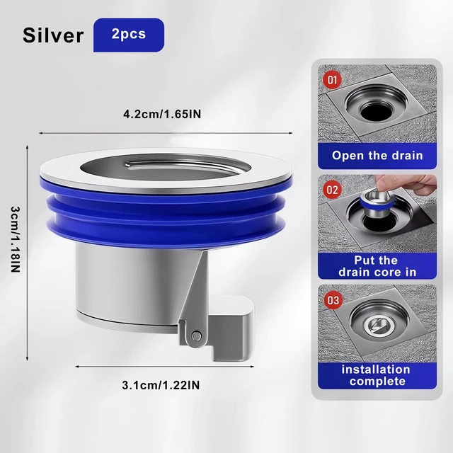 Alt view image 2 of 6 - 2 Pieces Shower Floor Drain Backflow Preventer Magnetic Levitation One Way Drain Valve Floor Drain Insert Drain Plug Brass Fast Drainage ShowerSuitable for Caliber 1.25"-1.65"(Silver)