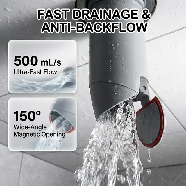 Alt view image 2 of 7 - Magnetic Drain Insert with Hair Catcher, Odor Stopper & Backflow Preventer | Selfsealing magnetic drain insert blocks odors & backflow, catches hair and debris. Fits 1.9"-3.9" bathroom drain openings