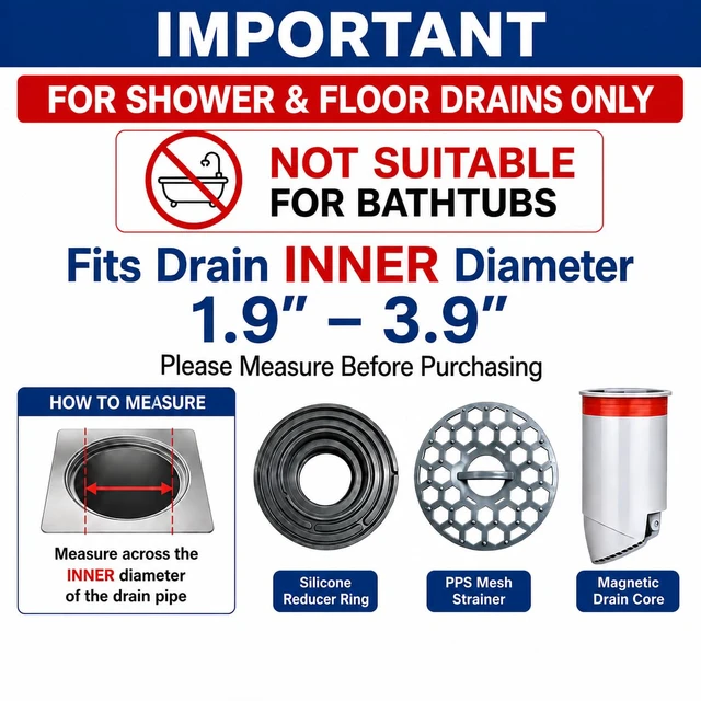 Alt view image 5 of 7 - Magnetic Drain Insert with Hair Catcher, Odor Stopper & Backflow Preventer | Selfsealing magnetic drain insert blocks odors & backflow, catches hair and debris. Fits 1.9"-3.9" bathroom drain openings