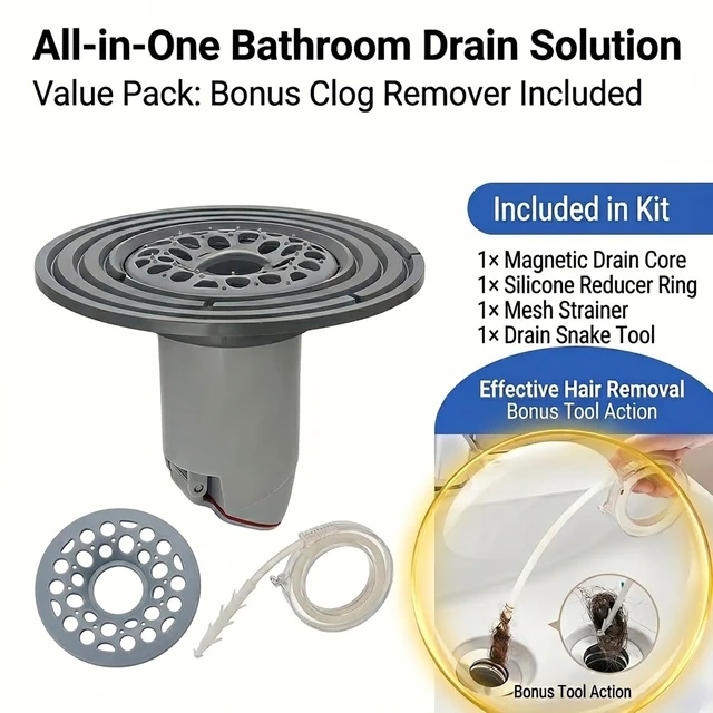 Alt view image 4 of 7 - Magnetic Drain Insert with Hair Catcher, Odor Stopper & Backflow Preventer | Selfsealing magnetic drain insert blocks odors & backflow, catches hair and debris. Fits 1.9"-3.9" bathroom drain openings