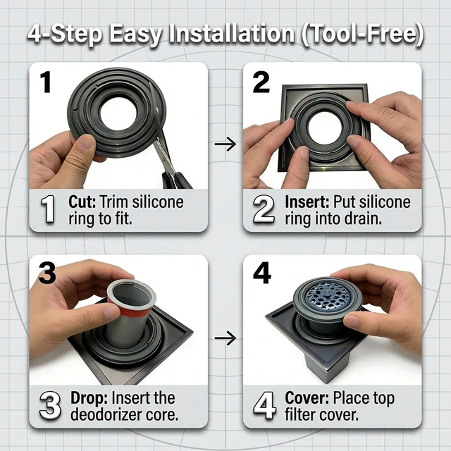 Alt view image 6 of 7 - Magnetic Drain Insert with Hair Catcher, Odor Stopper & Backflow Preventer | Selfsealing magnetic drain insert blocks odors & backflow, catches hair and debris. Fits 1.9"-3.9" bathroom drain openings