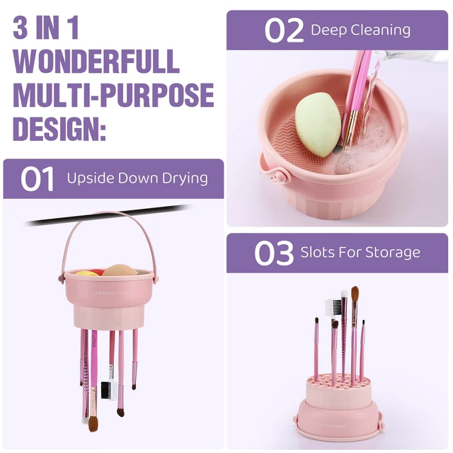 Alt view image 2 of 6 - 3 in 1 Silicone Makeup Brush Cleaner Bowl Makeup Brush Cleaner MatPink | Make up Brush Cleaner Tool for Cleaning, Organizer and Air Drying