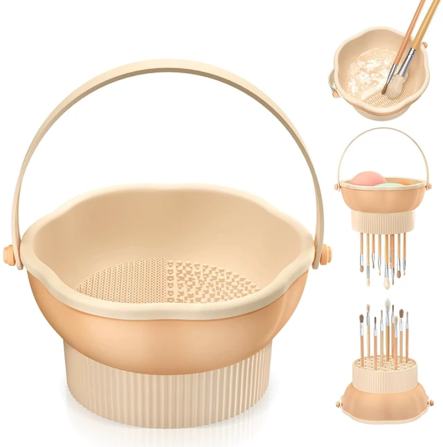 Main image of 3 in 1 Makeup Brush Cleaner Mat, Silicone Makeup Brush Cleaner Bowl Cosmetic Brushes Cleaning Pad Tool Organizer for Storage and Air Drying, Make Up Brush Washing Tool for Sponge