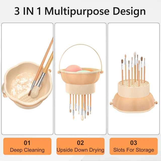 Alt view image 2 of 7 - 3 in 1 Makeup Brush Cleaner Mat, Silicone Makeup Brush Cleaner Bowl Cosmetic Brushes Cleaning Pad Tool Organizer for Storage and Air Drying, Make Up Brush Washing Tool for Sponge