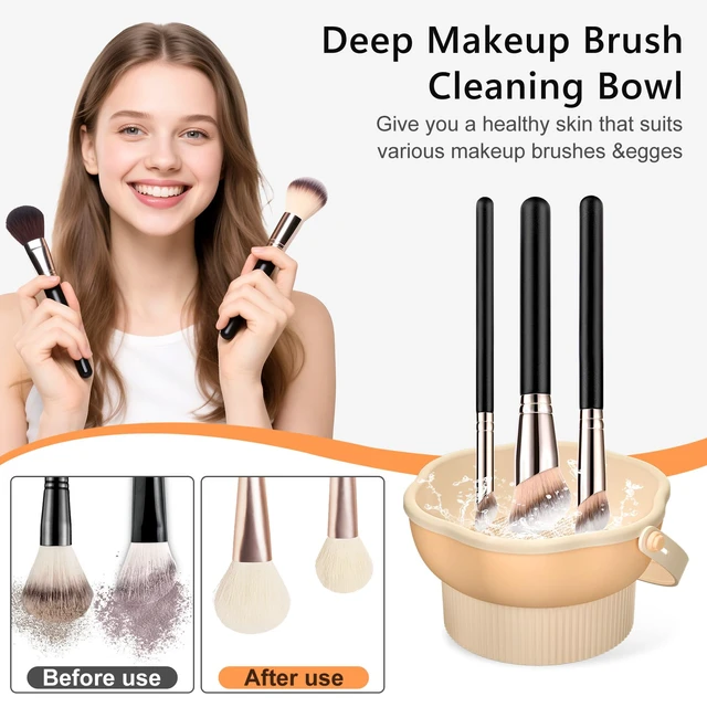 Alt view image 5 of 7 - 3 in 1 Makeup Brush Cleaner Mat, Silicone Makeup Brush Cleaner Bowl Cosmetic Brushes Cleaning Pad Tool Organizer for Storage and Air Drying, Make Up Brush Washing Tool for Sponge
