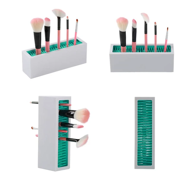 Alt view image 4 of 7 - Makeup Brushes Holder Organizer, Silicone Vanity Air Drying Rack Display Storage for Brush, Eyeliners and More, Practical Cosmetic Tools Container (Blue-White)