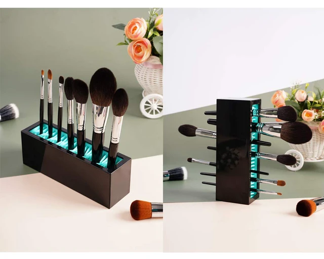 Alt view image 5 of 7 - Makeup Brushes Holder Organizer, Silicone Vanity Air Drying Rack Display Storage for Brush, Eyeliners and More, Practical Cosmetic Tools Container (Blue-White)