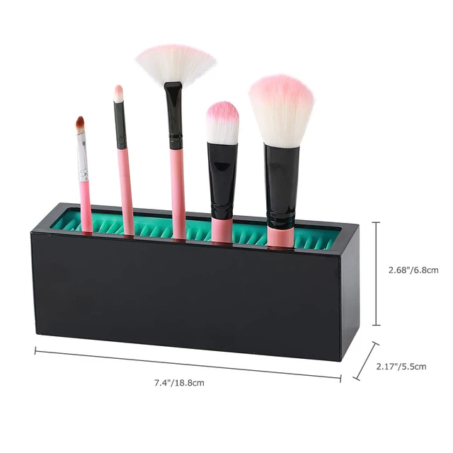 Alt view image 7 of 7 - Makeup Brushes Holder Organizer, Silicone Vanity Air Drying Rack Display Storage for Brush, Eyeliners and More, Practical Cosmetic Tools Container (Blue-White)