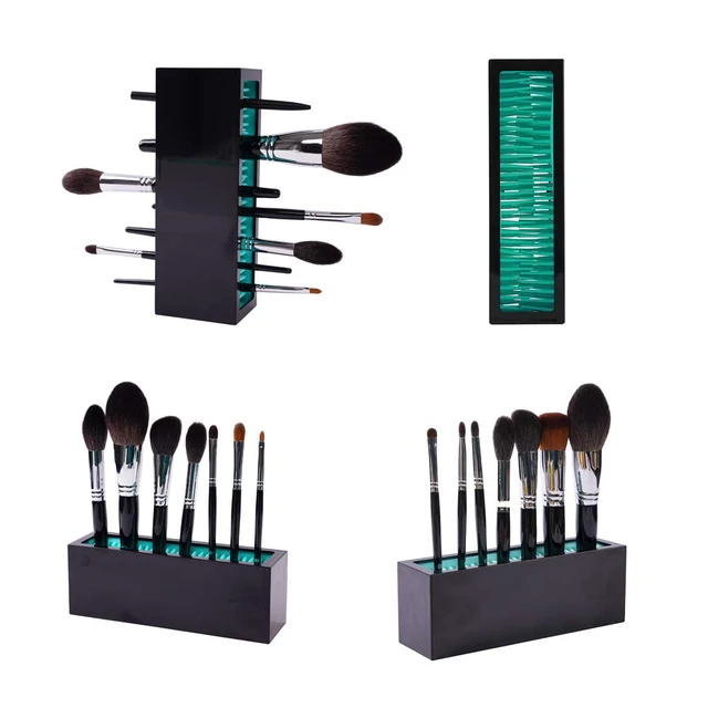 Alt view image 4 of 7 - Makeup Brushes Holder Organizer, Silicone Vanity Air Drying Rack Display Storage for Brush, Eyeliners and More, Practical Cosmetic Tools Container (Blue-Black)