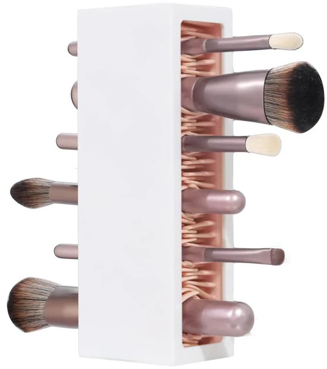 Main image of Makeup Brushes Holder Organizer, Silicone Vanity Air Drying Rack Display Storage for Brush, Eyeliners and More, Practical Cosmetic Tools Container (Pink-White)