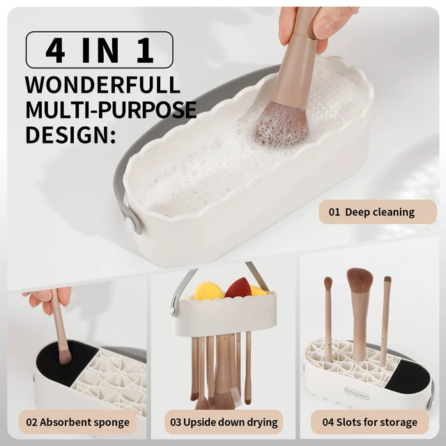 Alt view image 4 of 7 - Makeup Brush Cleaner Mat 4 in 1 Silicone Makeup Brush Cleaner Bowl Cosmetic Brushes Cleaning Tool Organizer for Storage and Air Drying