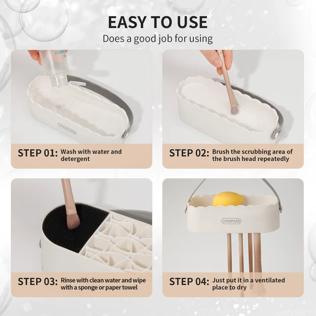 Alt view image 5 of 7 - Makeup Brush Cleaner Mat 4 in 1 Silicone Makeup Brush Cleaner Bowl Cosmetic Brushes Cleaning Tool Organizer for Storage and Air Drying