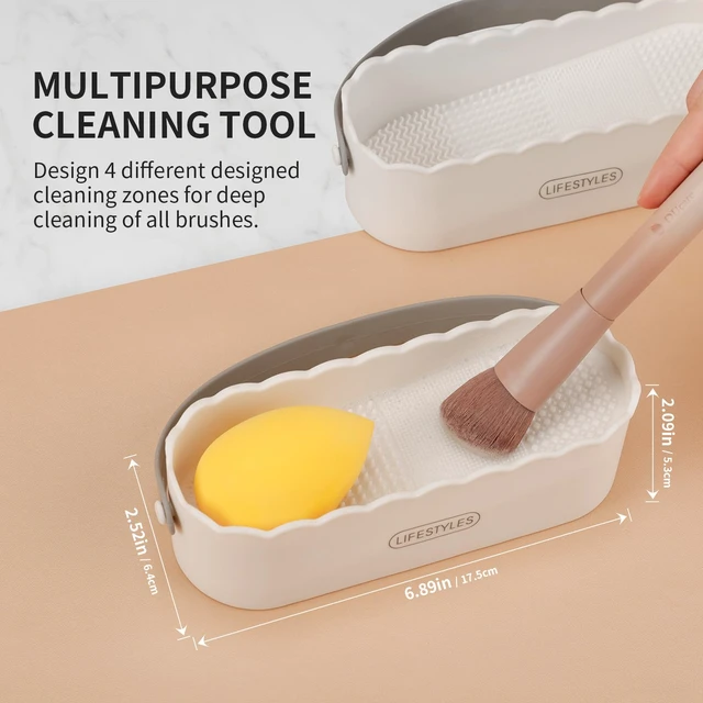 Alt view image 6 of 7 - Makeup Brush Cleaner Mat 4 in 1 Silicone Makeup Brush Cleaner Bowl Cosmetic Brushes Cleaning Tool Organizer for Storage and Air Drying