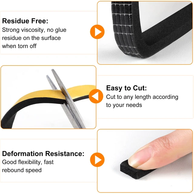 Alt view image 5 of 7 - 33Ft Door Weather Stripping, (1/2in x 1/4in), Strong Adhesive, Sound Proof, Door Insulation, Weatherproof Foam Tape for Doors, Weatherstripping for Doors Frames, Windows