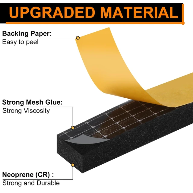 Alt view image 4 of 7 - 33Ft Door Weather Stripping, (1/2in x 1/4in), Strong Adhesive, Sound Proof, Door Insulation, Weatherproof Foam Tape for Doors, Weatherstripping for Doors Frames, Windows