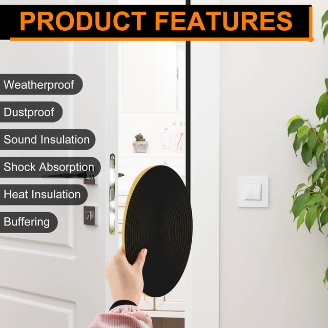Alt view image 6 of 7 - 33Ft Door Weather Stripping, (1/2in x 1/4in), Strong Adhesive, Sound Proof, Door Insulation, Weatherproof Foam Tape for Doors, Weatherstripping for Doors Frames, Windows