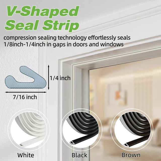 Alt view image 2 of 7 - Weather Stripping Door Seal Strip for Door Frame,Winter Window Insulation | Exterior Doors Soundproofing Gap Filler,Window Sealer Weather Stripping,Foam Windows Draft Stopper (White, 19.7Ft)