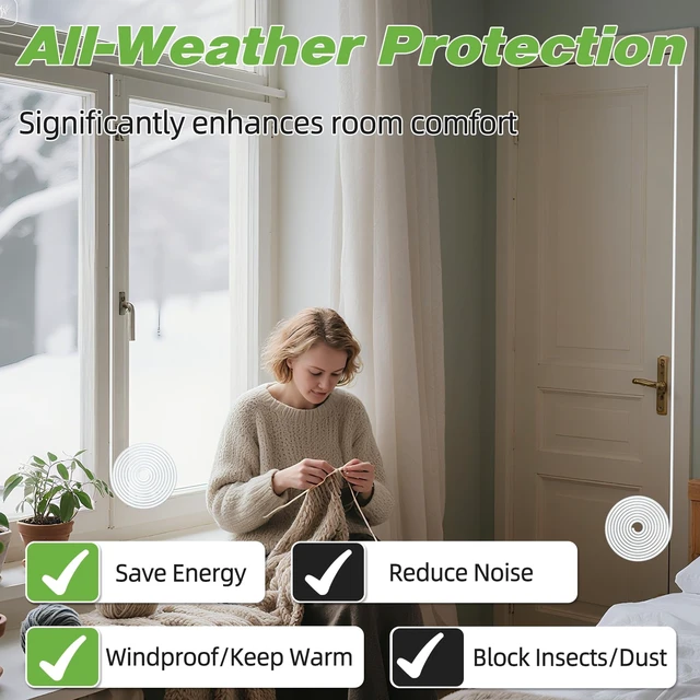 Alt view image 4 of 7 - Weather Stripping Door Seal Strip for Door Frame,Winter Window Insulation | Exterior Doors Soundproofing Gap Filler,Window Sealer Weather Stripping,Foam Windows Draft Stopper (White, 19.7Ft)