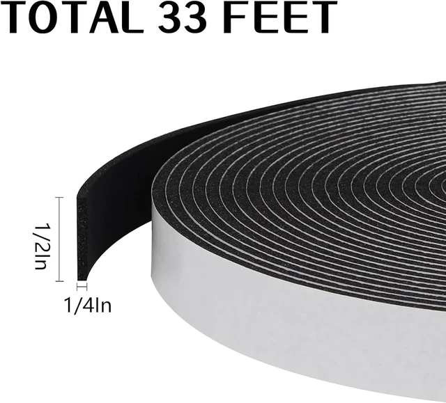 Alt view image 2 of 7 - Self Adhesive Foam Weather Stripping, 1/2" x1/4" x33FT Door Seal | High-Density Foam Tape Seal for Door and Window Insulation, Noise Reduction & Gap Sealing