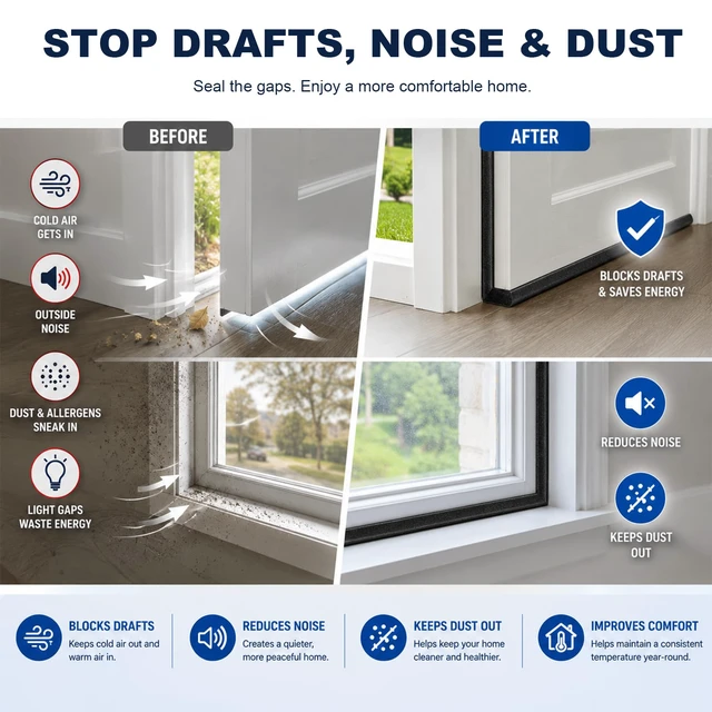Alt view image 3 of 7 - Self Adhesive Foam Weather Stripping, 1/2" x1/4" x33FT Door Seal | High-Density Foam Tape Seal for Door and Window Insulation, Noise Reduction & Gap Sealing