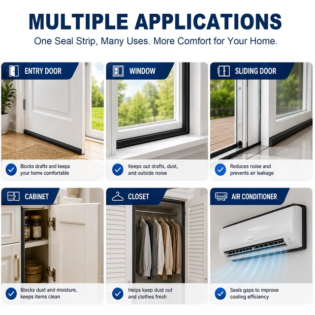 Alt view image 7 of 7 - Self Adhesive Foam Weather Stripping, 1/2" x1/4" x33FT Door Seal | High-Density Foam Tape Seal for Door and Window Insulation, Noise Reduction & Gap Sealing