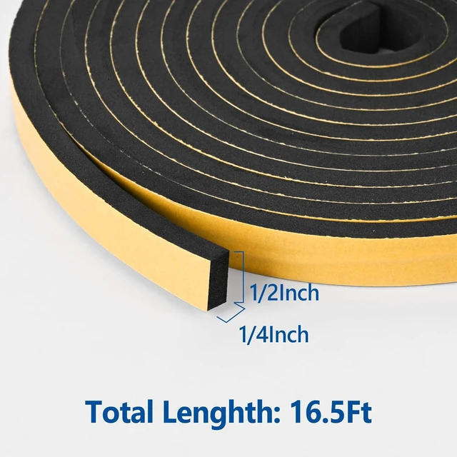 Alt view image 2 of 6 - Self Adhesive Foam Tape Weatherstrip 1/2In x 1/4In x 16.5Ft High Density Foam Insulation Strips Seal Weather Stripping with Strong Adhesive for Door and Window Sound Isolation Soundproofing