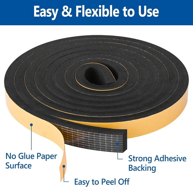 Alt view image 3 of 6 - Self Adhesive Foam Tape Weatherstrip 1/2In x 1/4In x 16.5Ft High Density Foam Insulation Strips Seal Weather Stripping with Strong Adhesive for Door and Window Sound Isolation Soundproofing