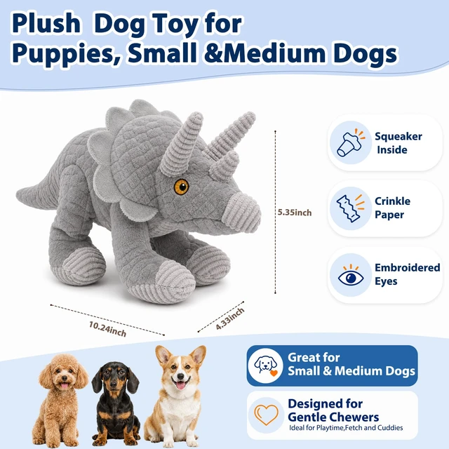 Alt view image 2 of 7 - Squeaky Plush Dog Toys for Puppy,Crinkle Stuffed Dog Toys,Gray | Lightweight Toys for Fetch and Chew,Interactive Tug of War Dog Toys,Keep Them Busy,Birthday Gift for Puppy Small Medium Dogs