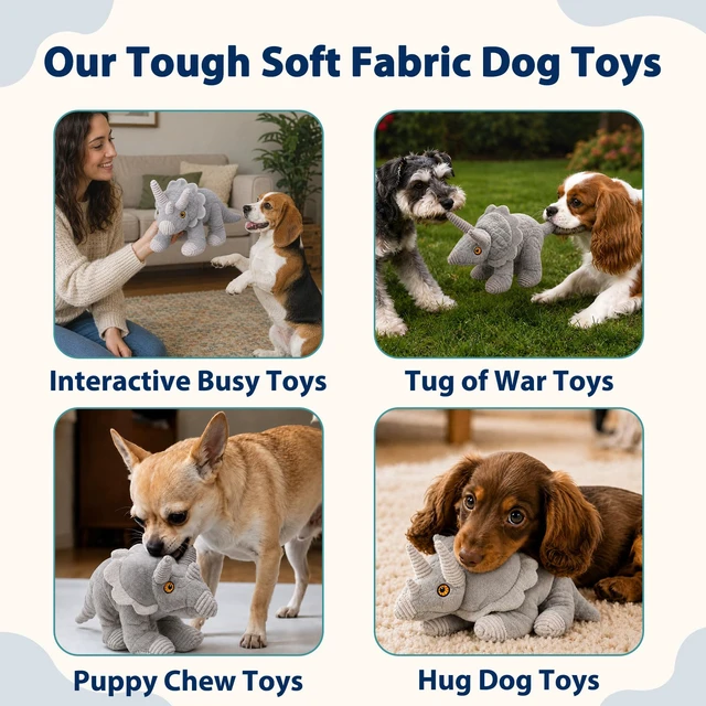 Alt view image 3 of 7 - Squeaky Plush Dog Toys for Puppy,Crinkle Stuffed Dog Toys,Gray | Lightweight Toys for Fetch and Chew,Interactive Tug of War Dog Toys,Keep Them Busy,Birthday Gift for Puppy Small Medium Dogs