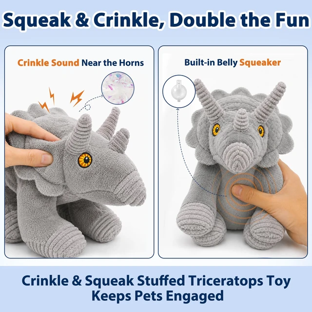 Alt view image 4 of 7 - Squeaky Plush Dog Toys for Puppy,Crinkle Stuffed Dog Toys,Gray | Lightweight Toys for Fetch and Chew,Interactive Tug of War Dog Toys,Keep Them Busy,Birthday Gift for Puppy Small Medium Dogs
