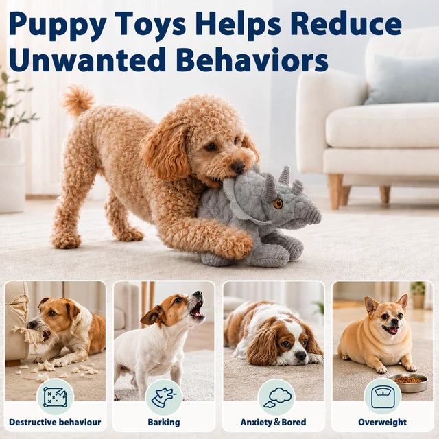 Alt view image 5 of 7 - Squeaky Plush Dog Toys for Puppy,Crinkle Stuffed Dog Toys,Gray | Lightweight Toys for Fetch and Chew,Interactive Tug of War Dog Toys,Keep Them Busy,Birthday Gift for Puppy Small Medium Dogs