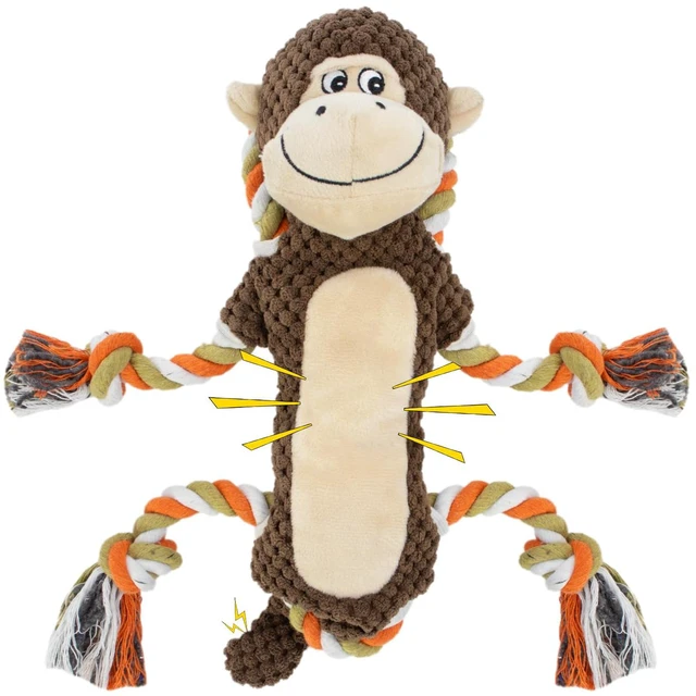 Main image of Squeaky Monkey Dog Toy for Large Dogs | large dog toys for big dogs Stuffed Plush, Crinkle Paper, Interactive puppy monkey toy, Rope Toy, For Small, Middle,