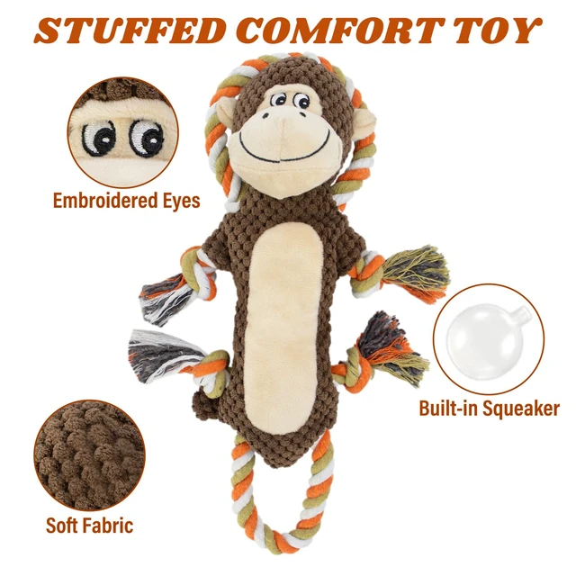 Alt view image 2 of 6 - Squeaky Monkey Dog Toy for Large Dogs | large dog toys for big dogs Stuffed Plush, Crinkle Paper, Interactive puppy monkey toy, Rope Toy, For Small, Middle,